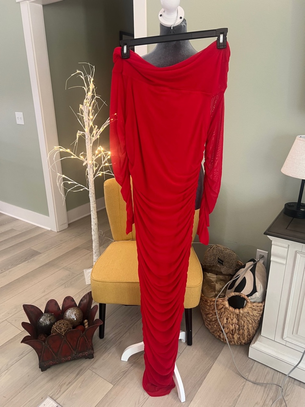 Fashion Nova Red Off-Shoulder Ruched Maxi Dress